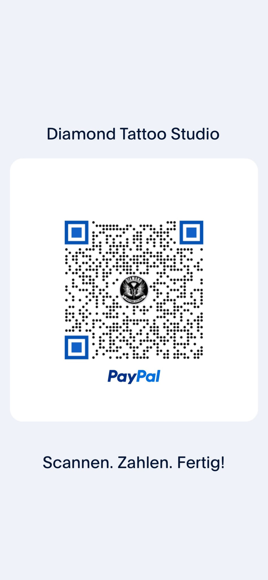 PayPal QR-Code von Diamond Tattoo Studio für die Tattoo-Anzahlung von 100 Euro